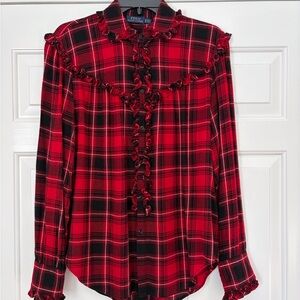 Ralph Lauren Feminine Classic Red and Black Checkered Blouse